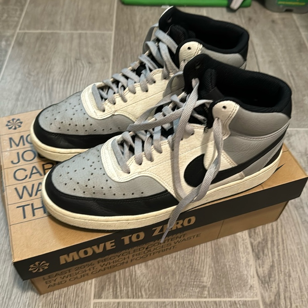 Nike court vision mid high tops smoke gray black